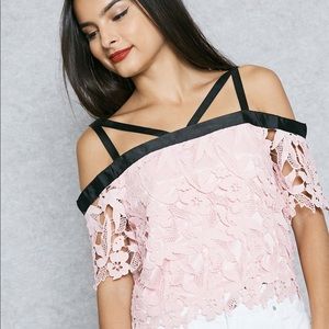 Women’s Topshop Pink Lace Off the Shoulder Top